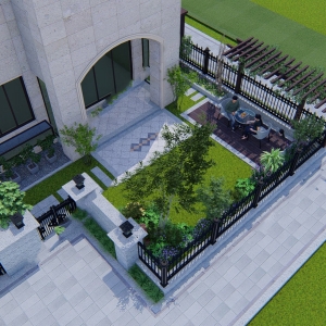 現代簡歐風格庭院花園設計效果圖